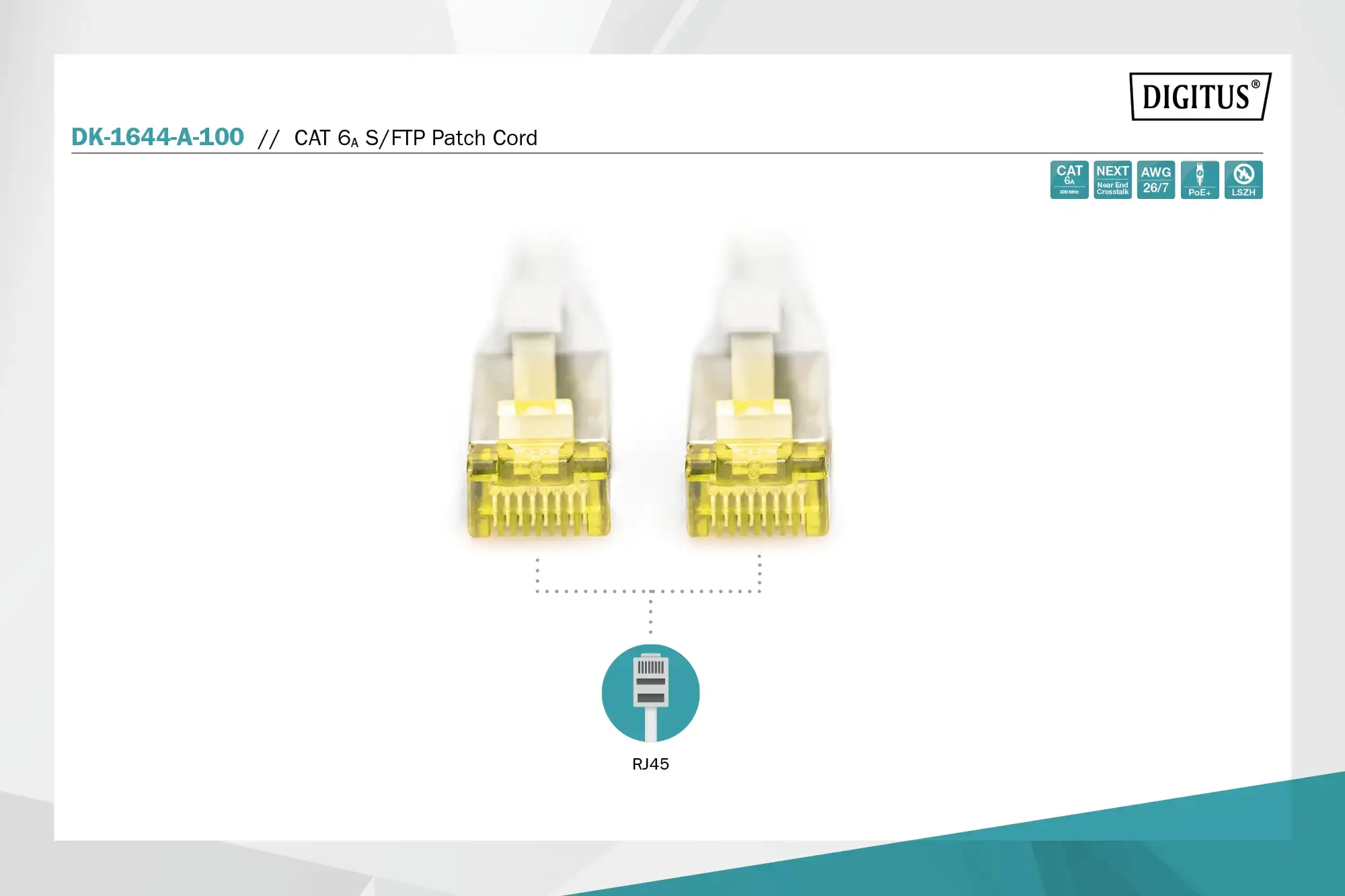 DIGITUS CAT 6A S-FTP sujungimo kabelis Cu LSZH AWG 26/7 ilgis 10 m, pilka spalva