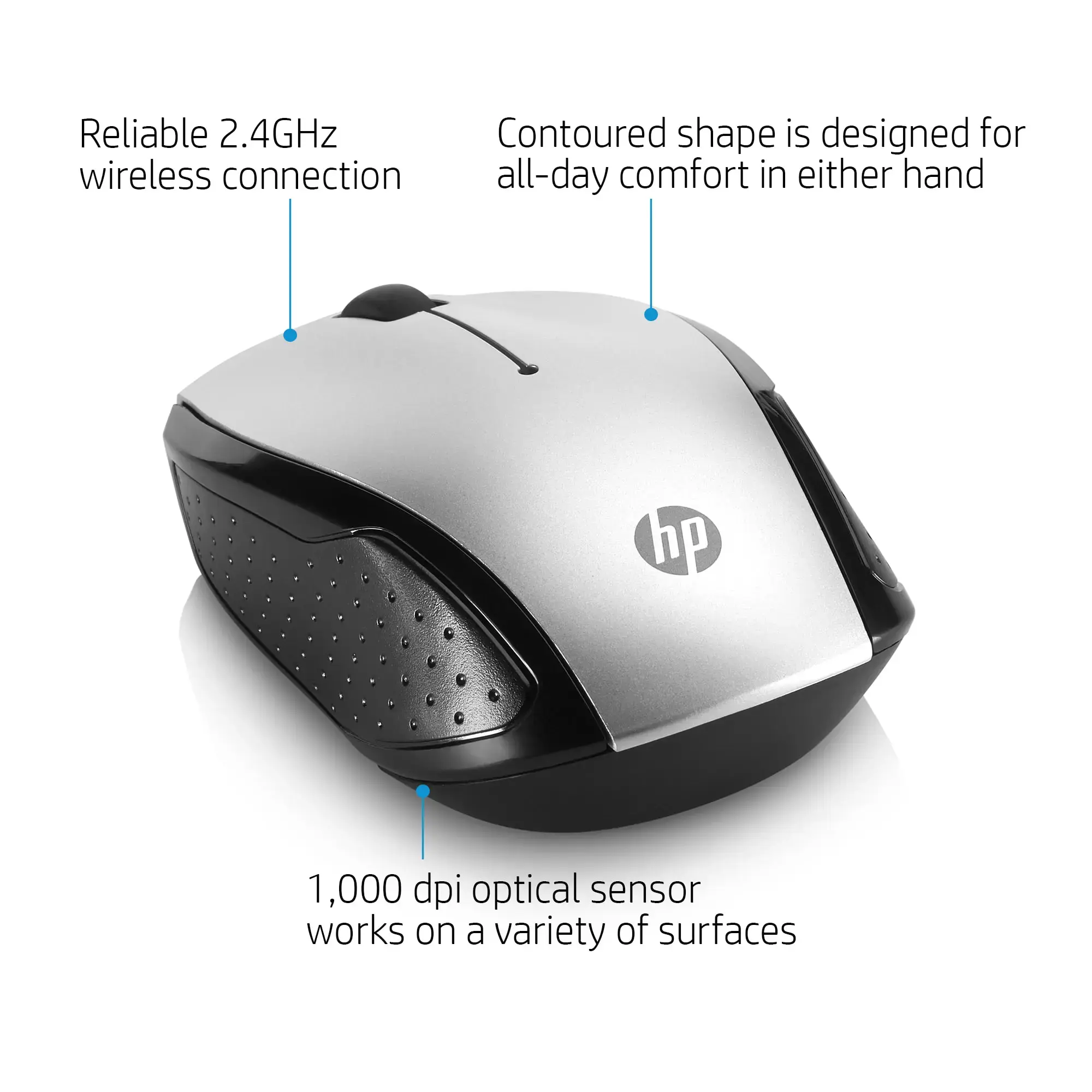 HP belaidė pelė 200, dvipusė, optinė, RF belaidė, 1000 DPI, juoda