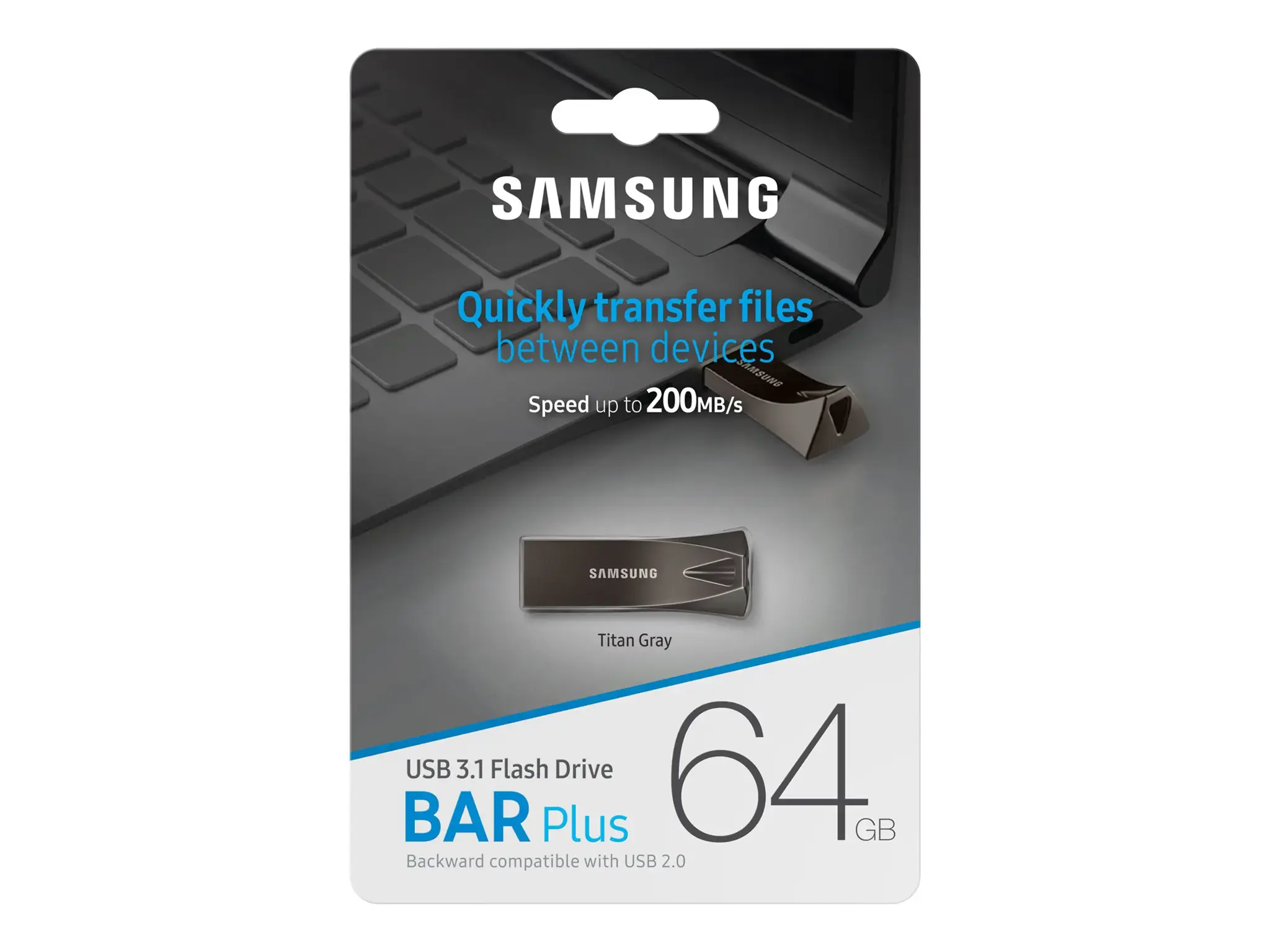 "Samsung" MUF-64BE, 64 GB, A tipo USB, 3.2 Gen 1 (3.1 Gen 1), 300 MB/s, be dangtelio, pilka