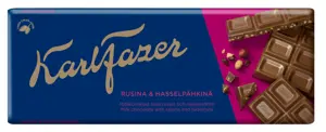 Pieninis šokoladas KARL FAZER, su razinomis ir riešutais, 180 g