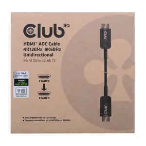 CLUB3D Ultra High Speed HDMI™ Certified AOC Cable 4K120Hz/8K60Hz Unidirectional M/M 10m/32.80ft, 10 m, HDMI Type A (Standard), HDMI Type A (Standard), 48 Gbit/s, Audio Return Channel (ARC), Black
