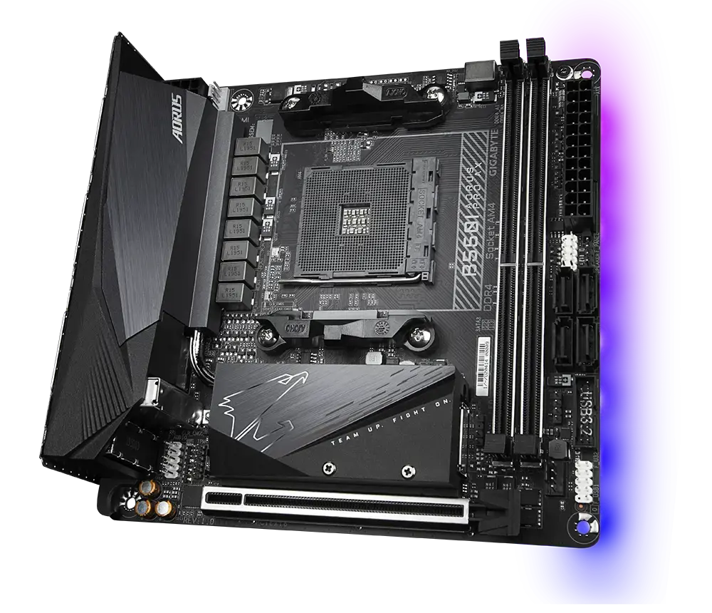Gigabyte B550I AORUS PRO AX, AMD, "Socket AM4", 3 kartos "AMD Ryzen™ 3", 3 kartos "AMD Ryzen 5", 3 kartos "AMD Ryzen™ 7", 3 kartos..., DDR4-SDRAM, 64 GB, DIMM
