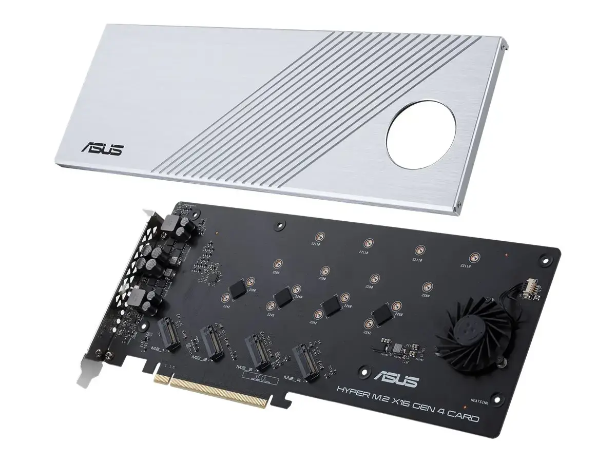 ASUS Hyper M.2 x16 Gen 4, PCIe, M.2, PCIe 4.0, sidabrinis, kompiuteris, aktyvus