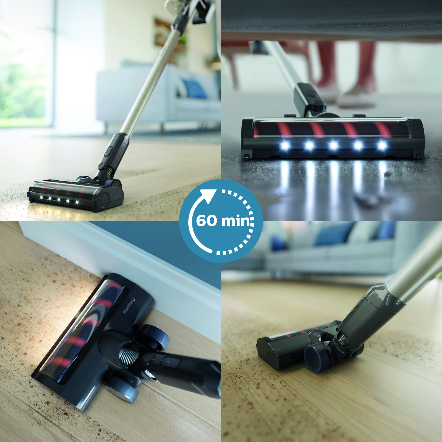 Philips 3000 series XC3133/01, Stick vacuum, Bagless, Black, Blue, Dry, Cyclonic/filtering, Battery