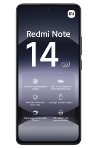 Xiaomi Redmi Note 14 | Midnight Black | 6.67 " | AMOLED | 1080 x 2400 pixels | Mediatek | Internal RAM 6 GB | 128 GB | Dual SIM | 5G | Main camera resolution 50+8+2 MP | Secondary camera resolution 20 MP | Android | 14