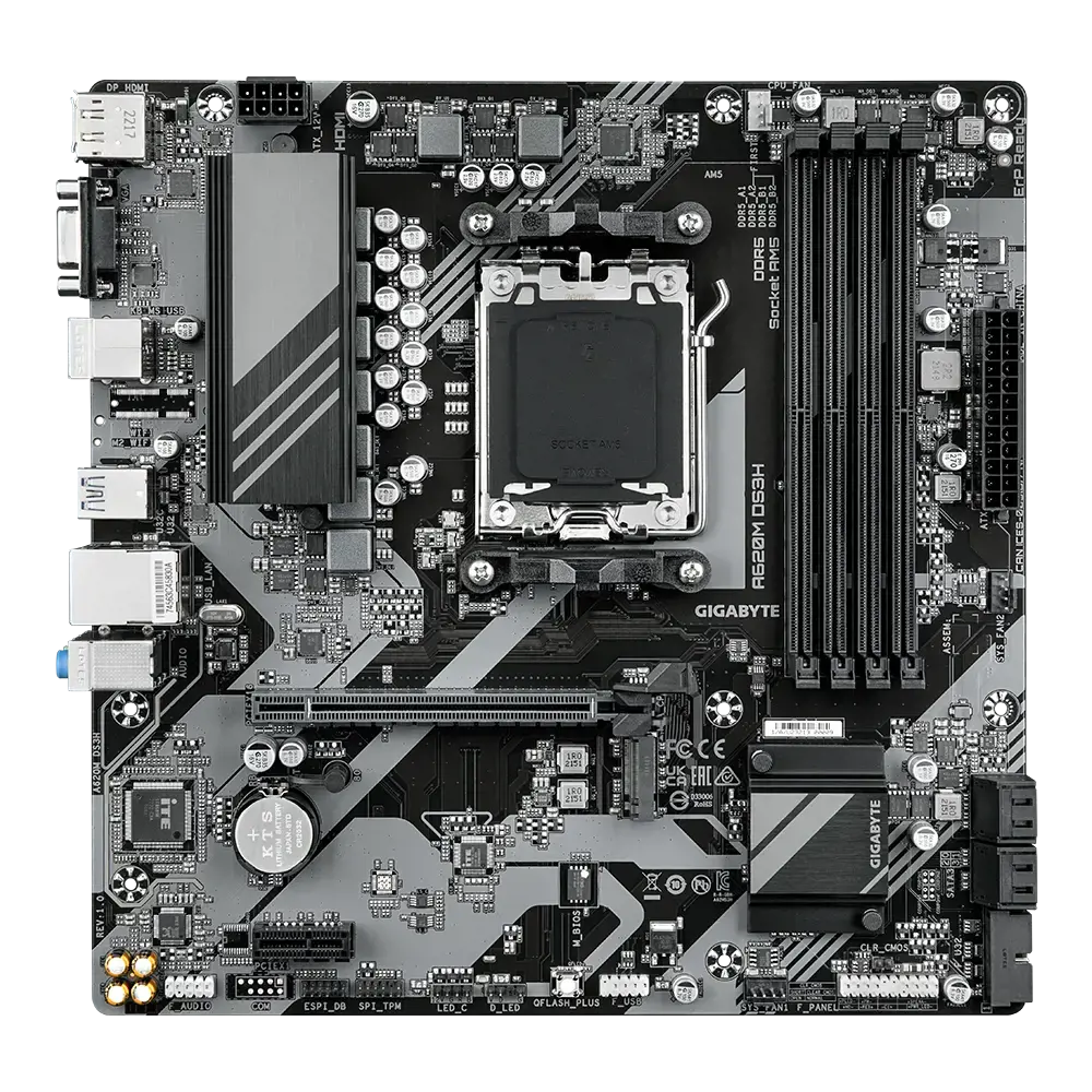 "Gigabyte A620M DS3H" (1.0 red.), AMD, "Socket AM5", "AMD Ryzen™ 5", "AMD Ryzen 7 7th Gen", "AMD Ryzen 9 7th Gen", "Socket AM5", DDR5-SDRAM, 192 GB