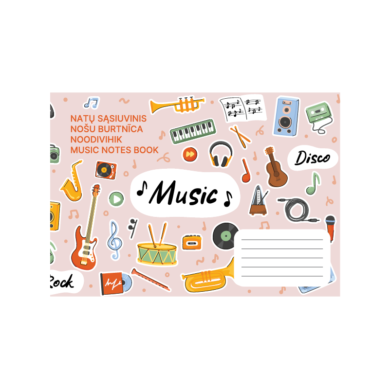 Muzikos natų sąsiuvinis, A5, Vidinių lapų gramatūra – 70 g/m2.