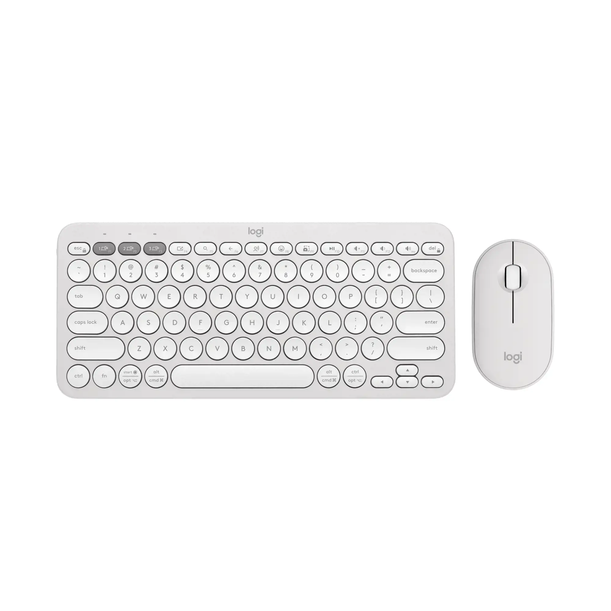 Logitech Pebble 2 Combo, Wireless, RF Wireless + Bluetooth, Scissor key switch, QWERTY, White, Mouse included