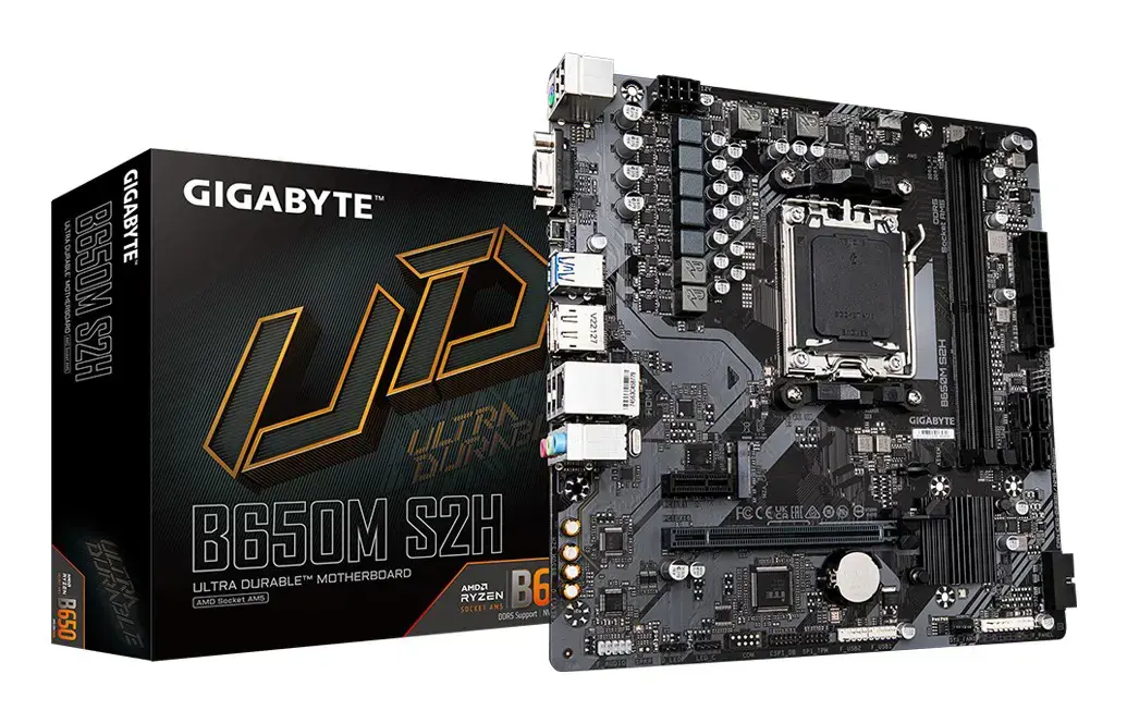 Pagrindinė plokštė GIGABYTE AMD B650 SAM5 Micro-ATX Atmintis DDR5 Atminties lizdai 2 1xPCI-Express 3.0 1x 1xPCI-Express 4.0 16x 1xM.2 1x15pin D-sub 1xHDMI 1xDisplayPort 4xUSB 2.0 2xUSB 3.2 1xPS/2 1xRJ45 3xAudio prievadas B650MS2H