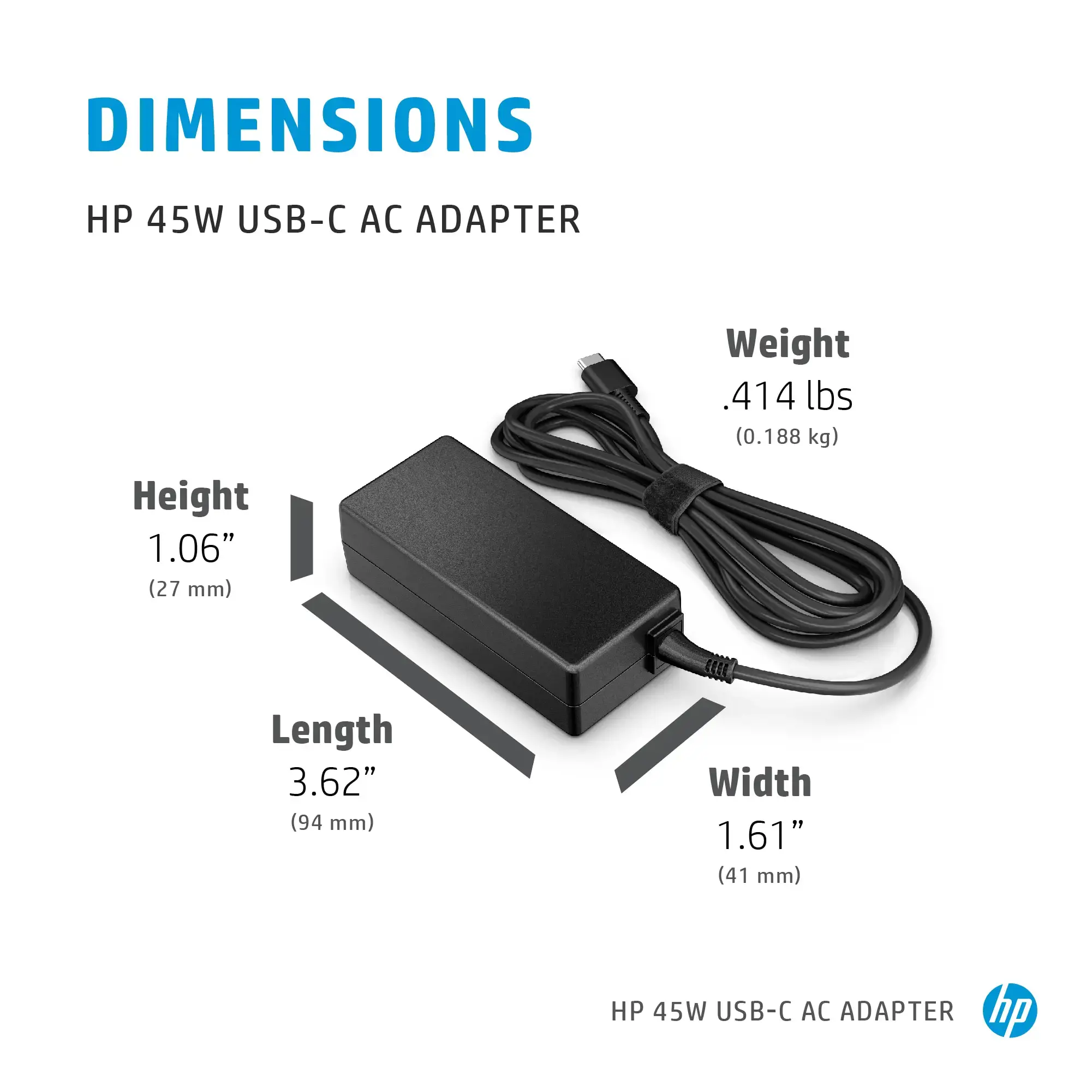 HP 45W USB-C kintamosios srovės adapteris, nešiojamojo kompiuterio, vidinis, 45 W, 3 A, Spectre x2 12-a0xx; HP Pavilion x2 10-n1xx; Pavilion x2 10-n0xx, 15 V