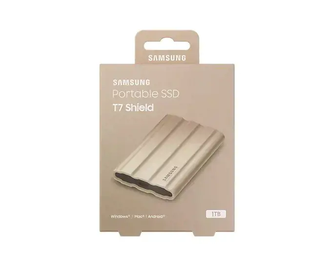 SAMSUNG nešiojamasis SSD T7 Shield 1TB USB 3.2 Gen 2 + IPS 65 smėlio spalvos