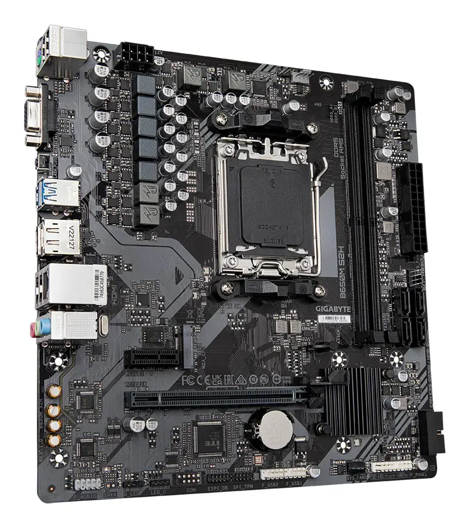 Pagrindinė plokštė GIGABYTE AMD B650 SAM5 Micro-ATX Atmintis DDR5 Atminties lizdai 2 1xPCI-Express 3.0 1x 1xPCI-Express 4.0 16x 1xM.2 1x15pin D-sub 1xHDMI 1xDisplayPort 4xUSB 2.0 2xUSB 3.2 1xPS/2 1xRJ45 3xAudio prievadas B650MS2H