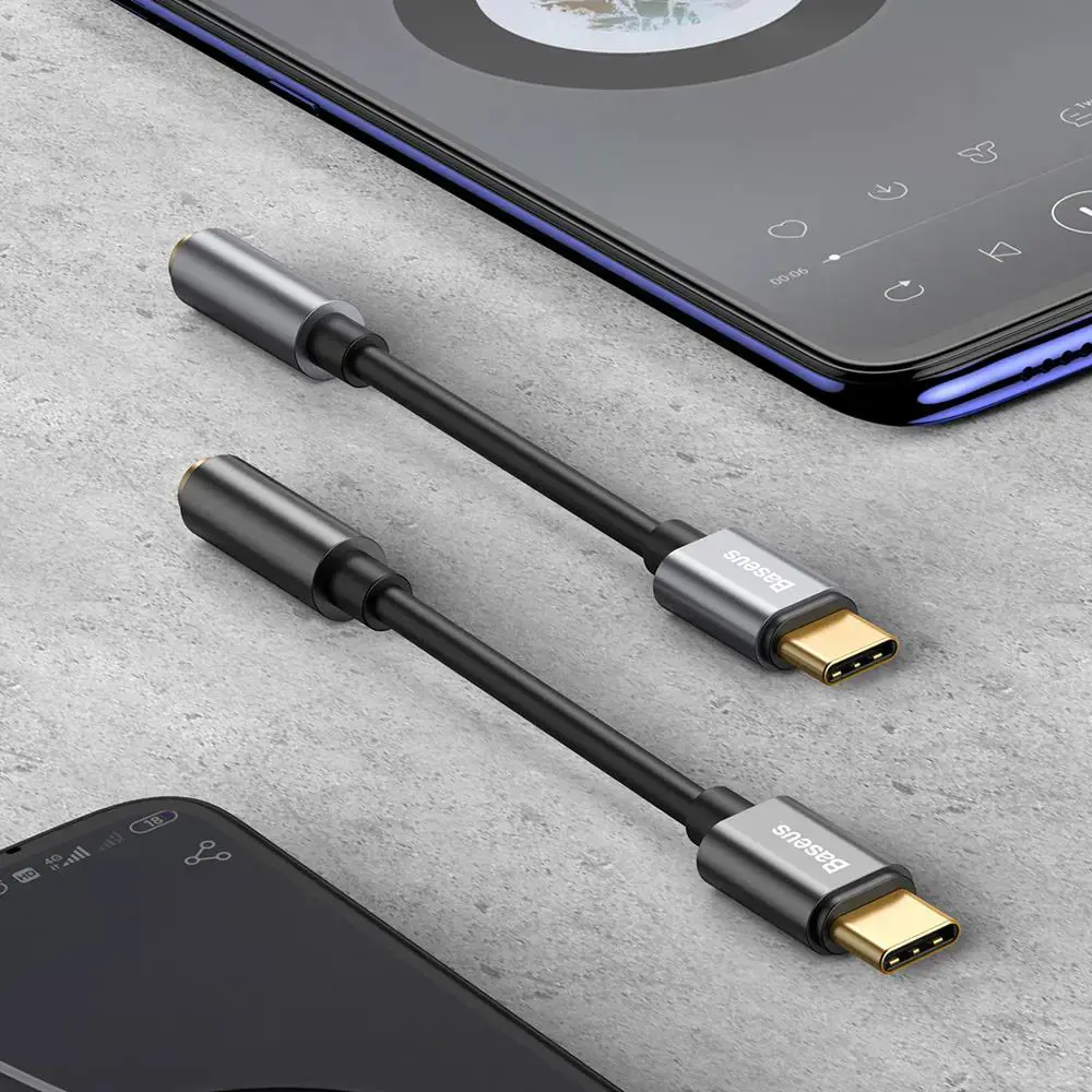 "Baseus L54" ausinių adapteris iš USB-C į 3,5 mm garso lizdą DAC 24 bitų 48 KHz, juodas (CATL54-01) (Juodas)