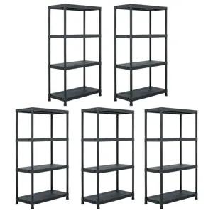 Sandėliavimo lentynos, 5vnt., juodos, 60x30x138cm, plastikas