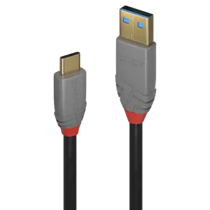 "Lindy" 0,5 m A-C tipo USB 3.2 kabelis, 5A PD, "Anthra Line", 0,5 m, USB C, USB A, 10000 Mbps, juod…