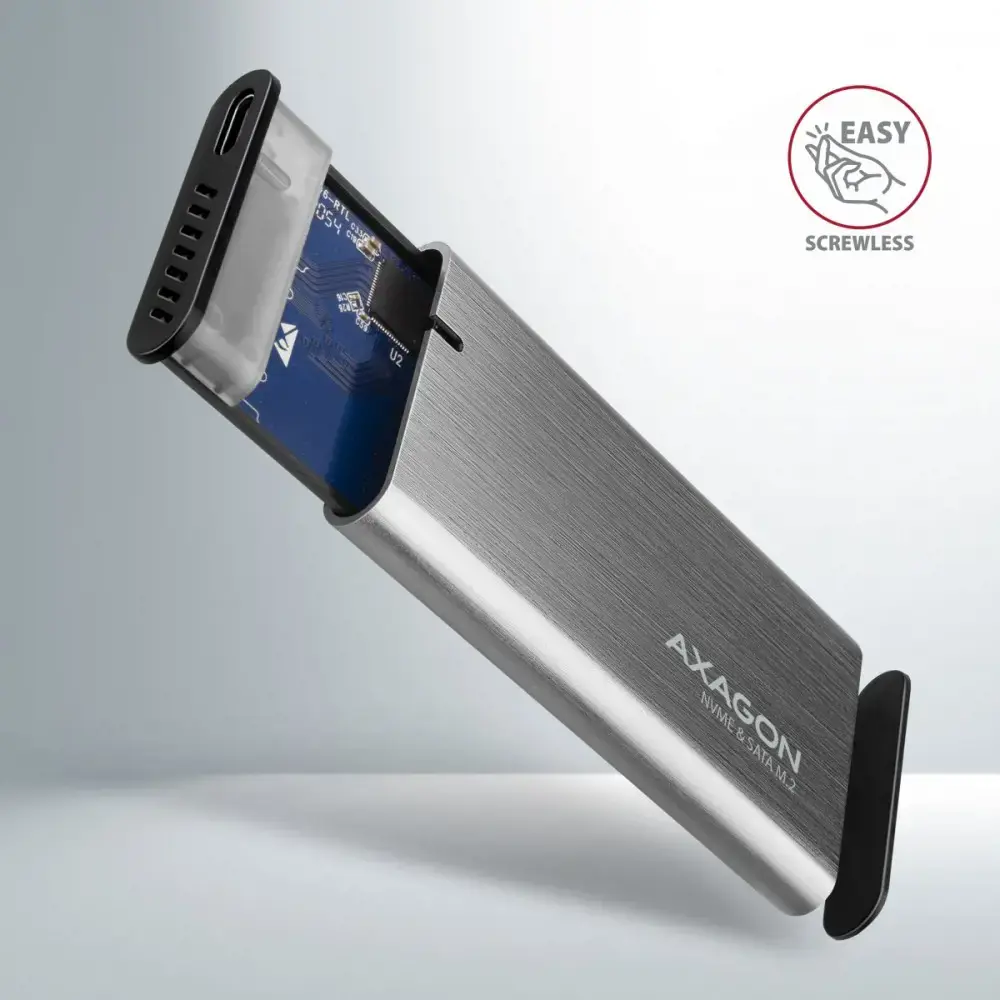 AXAGON EEM2-SG2 USB-C 3.2 Gen 2 - M.2 NVMe / SATA SSD 30-80 mm ALU dėžutė