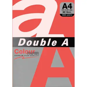 Spalvotas popierius Double A, 80g, A4, 500 lapų, Red