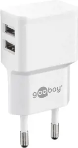 "Goobay" dvigubas USB įkroviklis 44952 2,4 A, 2 USB 2.0 moterys (A tipo), baltas, 12 W