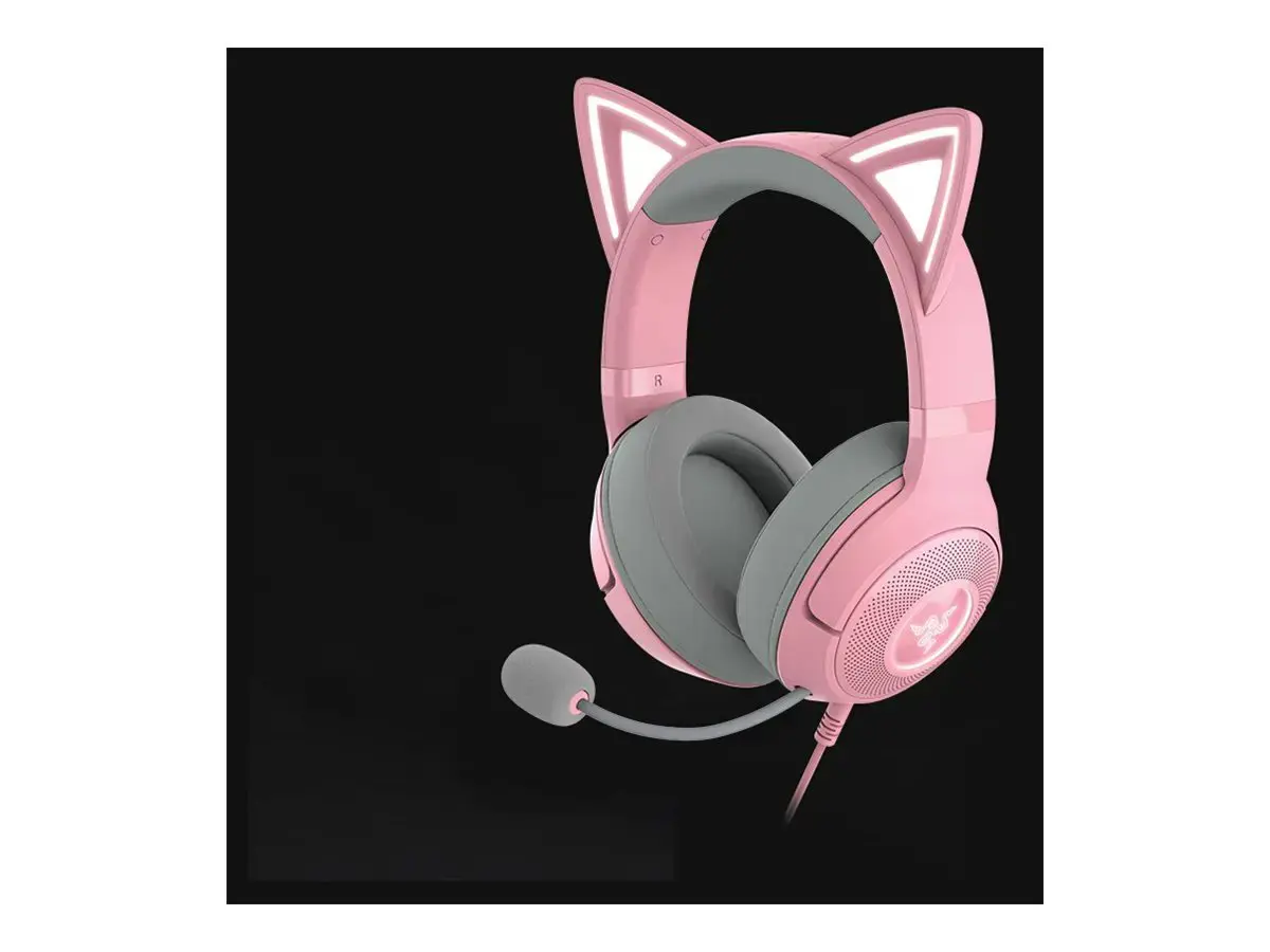 "Razer" ausinės "Kraken Kitty V2" mikrofonas, kvarcinis, laidinis, ant ausų, su triukšmo slopinimu