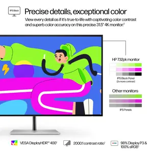 HP Series 7 Pro 31.5 inch 4K Thunderbolt 4 Monitor - 732pk, 80 cm (31.5"), 3840 x 2160 pixels, 4K Ultra HD, 5 ms, Black, Silver