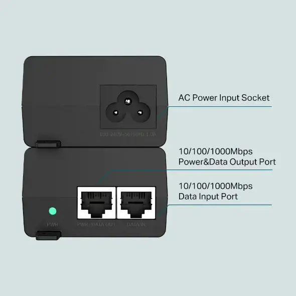 TP-Link PoE+ injektorius, Gigabit Ethernet, 10,100,1000 Mbps, IEEE 802.3ab, IEEE 802.3af, IEEE 802.3at, IEEE 802.3i, IEEE 802.3u, Cat3, Cat4, Cat5, Cat5e, juodas, 100 m