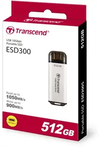 Išorinis SSD diskas TRANSCEND ESD300 512GB USB-C Įrašymo greitis 950 MBajtų/sek Skaitymo greitis 1500 MBajtų/sek TS512GESD300S