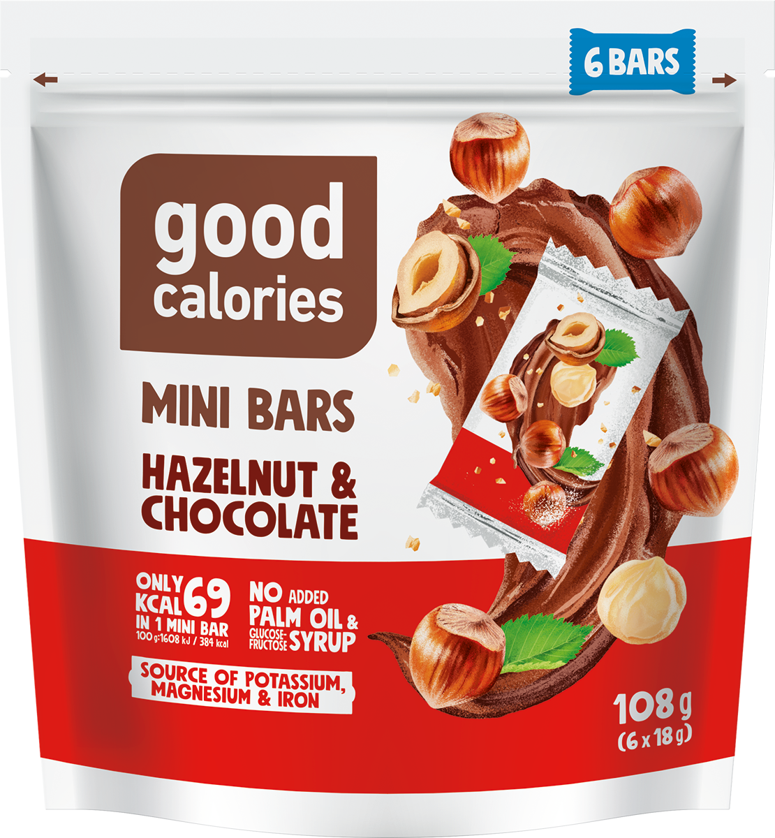 Mini datulių batonėliai GOOD CALORIES, su riešutais ir šokoladu, 108 g
