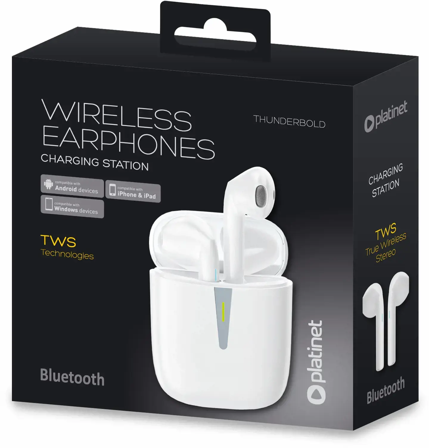 Platinet belaidės ausinės "Thunderbold", baltos (PM1010W)