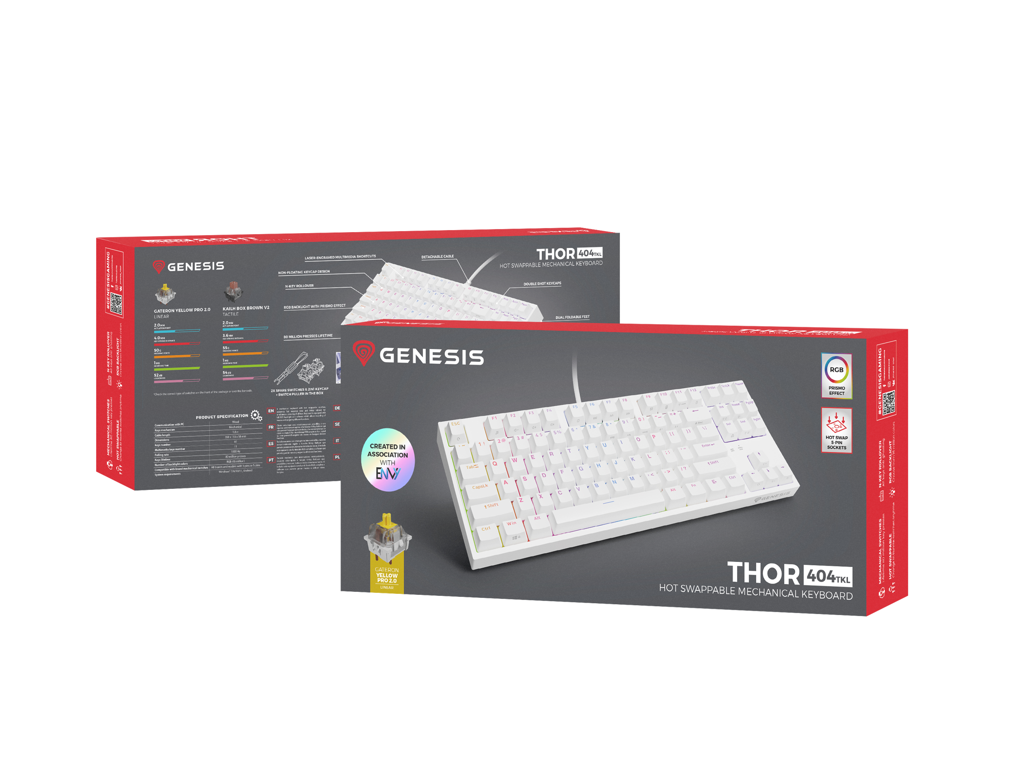 "Genesis" mechaninė žaidimų klaviatūra THOR 404 TKL RGB mechaninė žaidimų klaviatūra Laidinė JAV Gateron Yellow Pro USB Type-A 1005 g