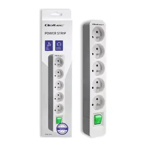 QOLTEC 50290 Maitinimo juosta 5 lizdai 1,8 m Baltai pilka