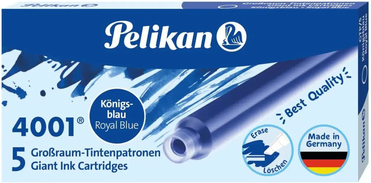 Rašalo kapsulės PELIKAN, 5 vnt., mėlynos spalvos