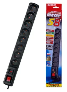 ACAR S8 power extension 1.5 m 8 AC outlet(s) Indoor Black