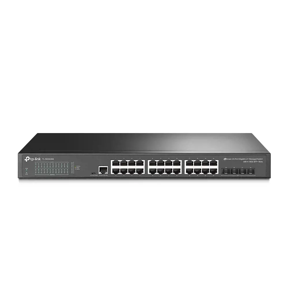 "TP-Link JetStream" 24 prievadų gigabitinis L2+ valdomas komutatorius su 4 10GE SFP+ lizdais, valdomas, L2+/L3, Gigabit Ethernet (10/100/1000), montuojamas į 1U spintą