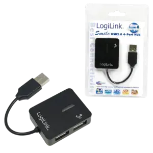 LOGILINK USB 2.0 4 prievadų šakotuvas USB 2.0 šakotuvo standartas Didžiausias greitis: 480 Mbit/s