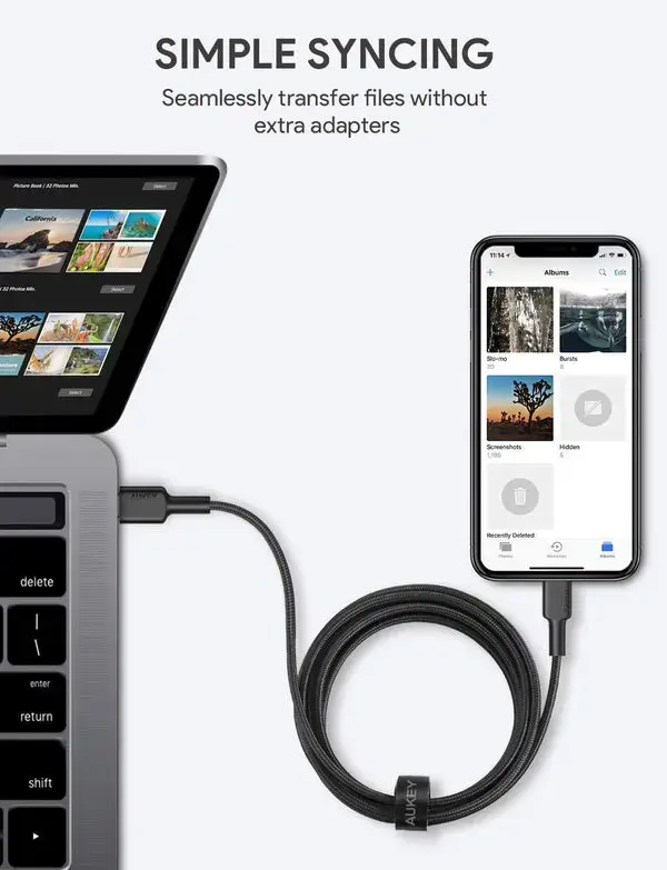 AUKEY CB-CL03 NAILONINIS USB C-LIGHTNING KABELIS 2 M PD