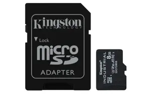 KINGSTON 8GB microSDHC Industrial C10 A1 pSLC kortelė + SD adapteris