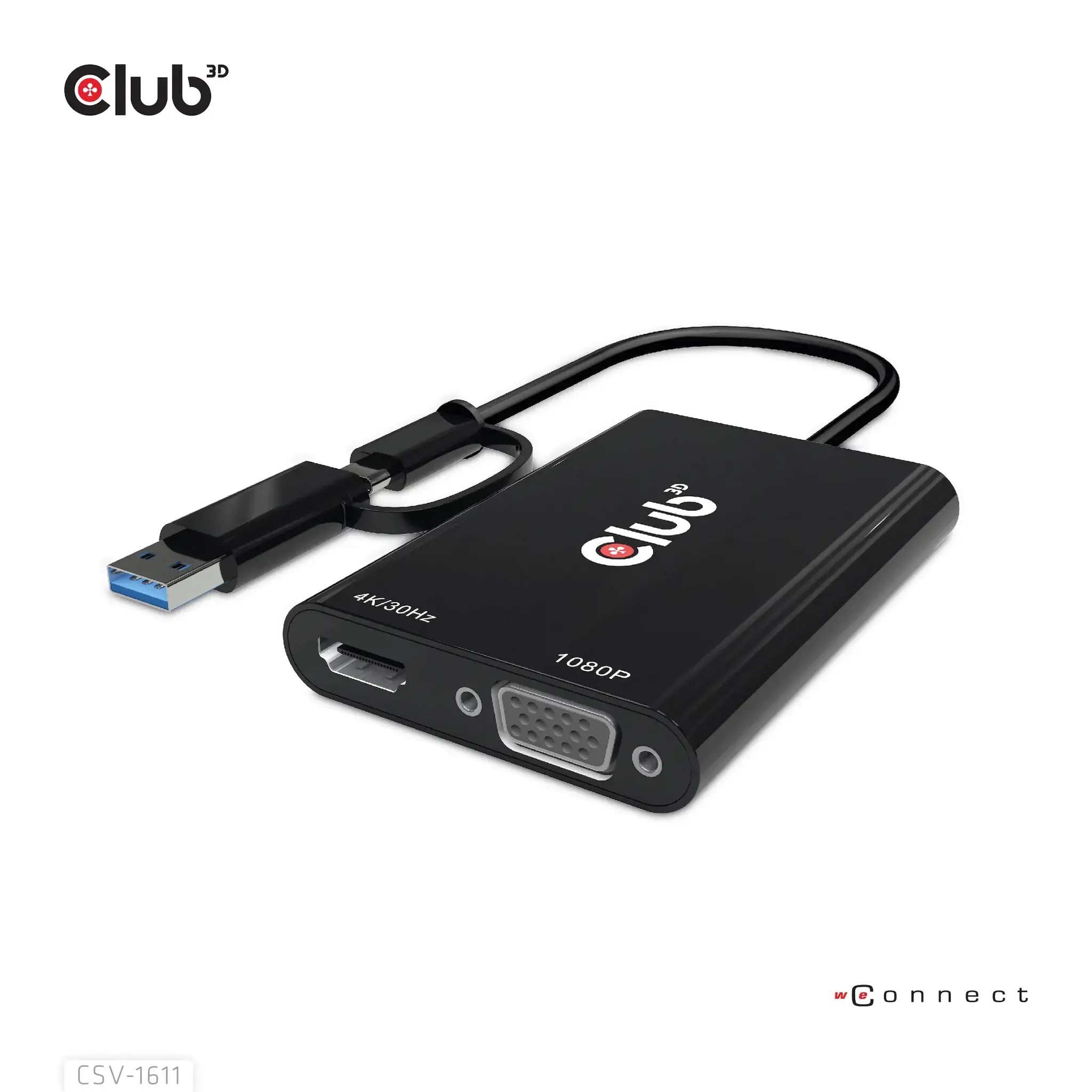 CLUB3D USB Gen1 Type-C/-A to Dual HDMI (4K/30Hz) / VGA (1080/60Hz), 0.22 m, USB Type-C, HDMI + VGA (D-Sub), Male, Female, Straight