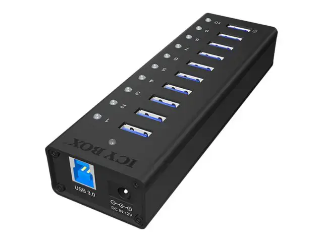 ICYBOX IB-AC6110 IcyBox 10 x USB 3.0 prievadų koncentratorius su USB įkrovimo prievadu, juodas