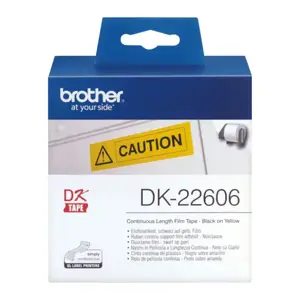 Brother geltonos spalvos nepertraukiama juosta, juoda ant geltonos, DK, juoda, geltona, tiesioginio terminio spausdinimo, Brother, Brother QL1050, QL1060N, QL500, QL500A, QL550, QL560, QL560VP, QL570, QL580N, QL650TD, QL700,...