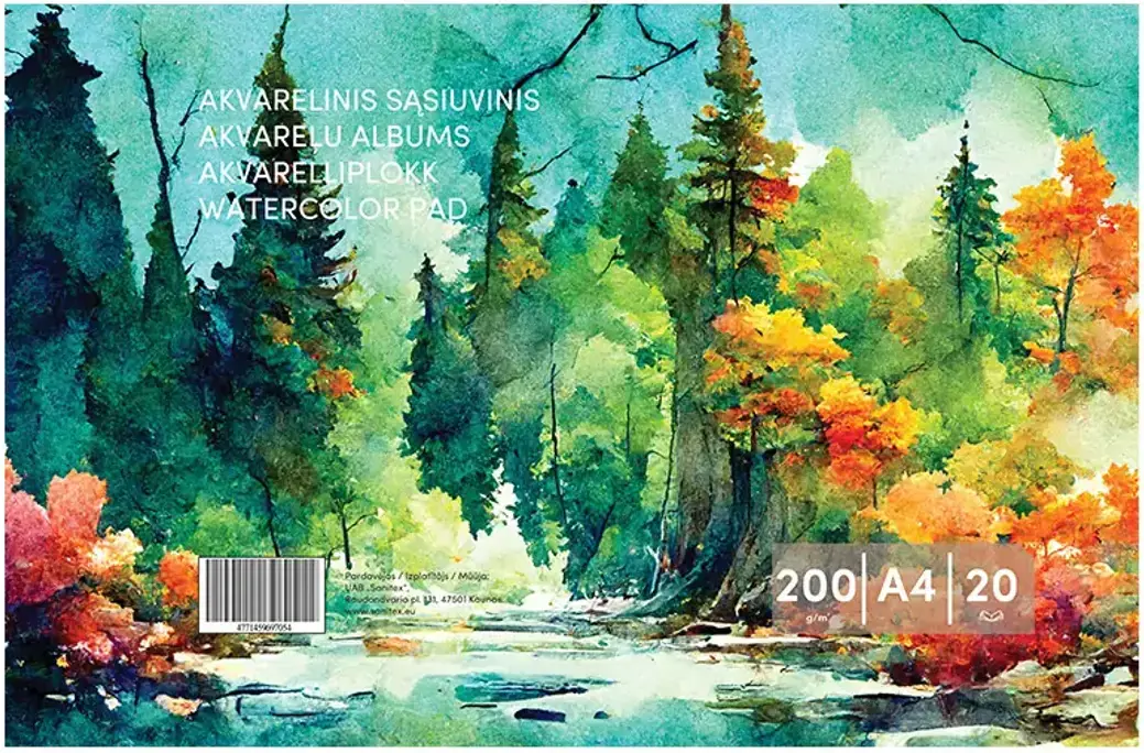 Akvarelės sąsiuvinis , A4, 20 lapų, 200 g/m²