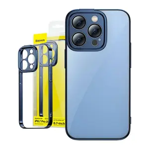 "Baseus" blizgantis skaidrus dėklas ir grūdinto stiklo rinkinys "iPhone 14 Pro Max" (mėlynas)