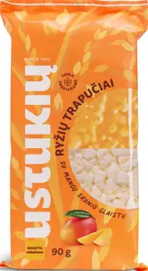 Ryžių trapučiai USTUKIŲ MALŪNAS, su mangų skonio glaistu, 90 g