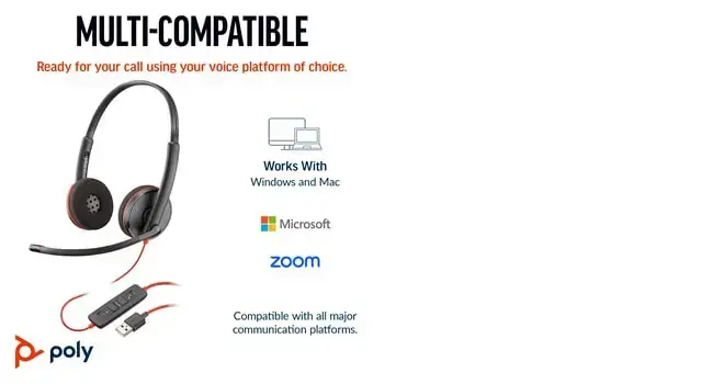 POLY Blackwire 3220 Stereo USB-C Headset +USB-C/A Adapter, Wired, Business/Everyday, 119 g, Headset, Black