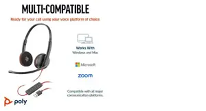 POLY Blackwire 3220 Stereo USB-C Headset +USB-C/A Adapter, Wired, Business/Everyday, 119 g, Headset, Black