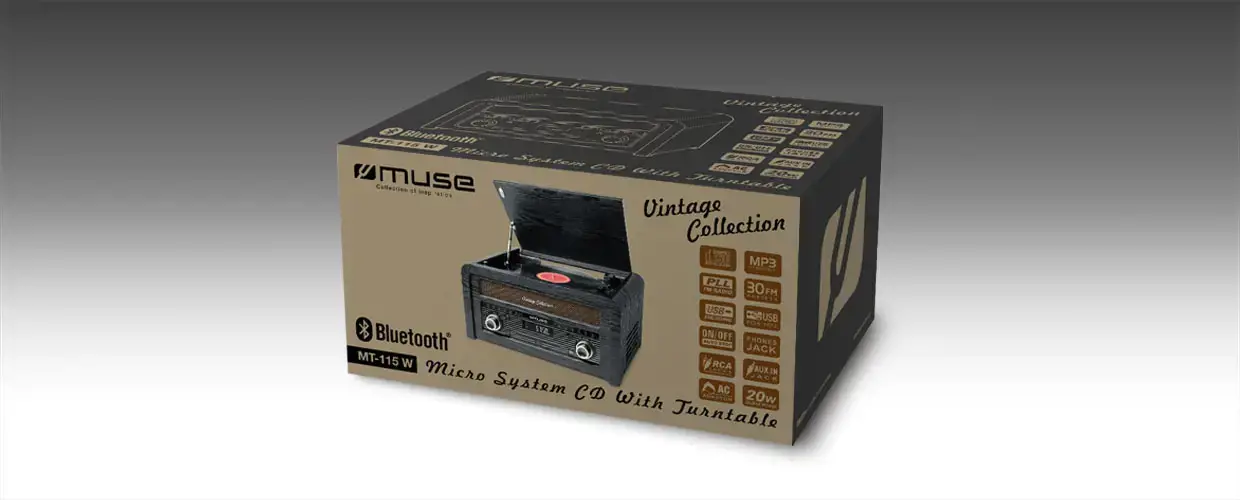 "Muse" grotuvo mikrosistema MT-115W USB jungtis, "Bluetooth", CD grotuvas, belaidis ryšys, AUX įvestis, FM radijas,