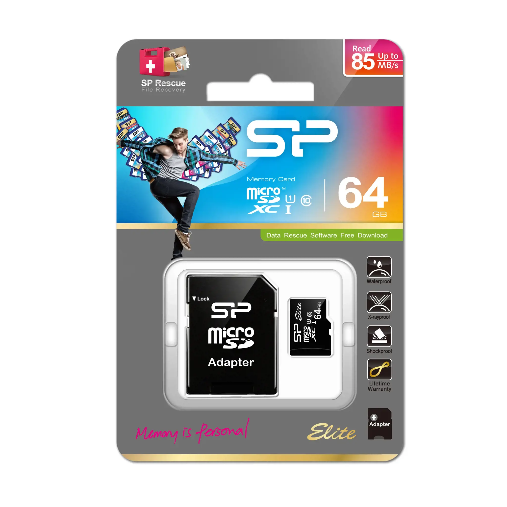 SILICONPOW SP064GBSTXBU1V10SP Silicon Power atminties kortelė Micro SDXC 64GB Class 10 Elite UHS-1 + adapteris