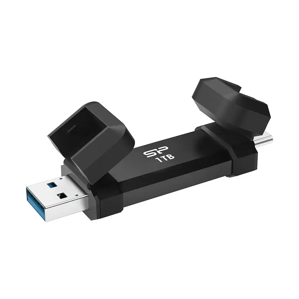 SILICON POWER DS72 Dual USB-C/USB 3.2 Gen 2 Portable External SSD, 1TB, Black