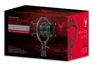 "Varr Gaming" smūgiams atsparus krepšelis mikrofonams, Tinka 45-50 mm skersmens mikrofonams, tvirtinimo 5/8" sriegis, kampo reguliavimas su fiksavimo varžtu, Pastaba Mikrofonas neįtrauktas2, mikrofono smūgiams atsparus laikiklis, bet koks prekės ženklas, juodas, 5/8", 4,5 cm, 5 cm