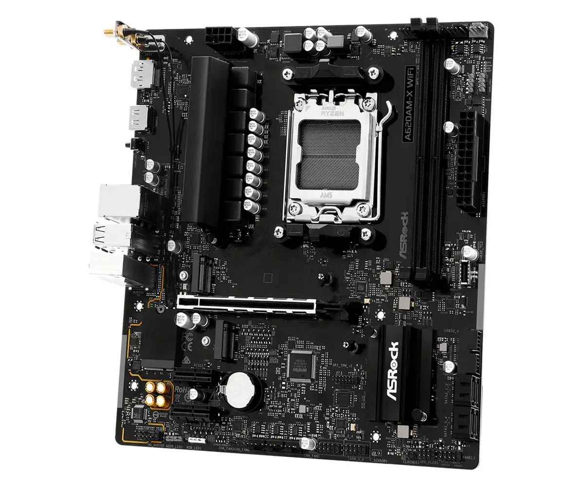Mainboard ASROCK AMD A620 Socket AM5 micro ATX RAM DDR5-SDRAM 2xSlots Wi-Fi Yes Bluetooth Yes 1xNumber of M.2 (M) slots A620AM-XWIFI