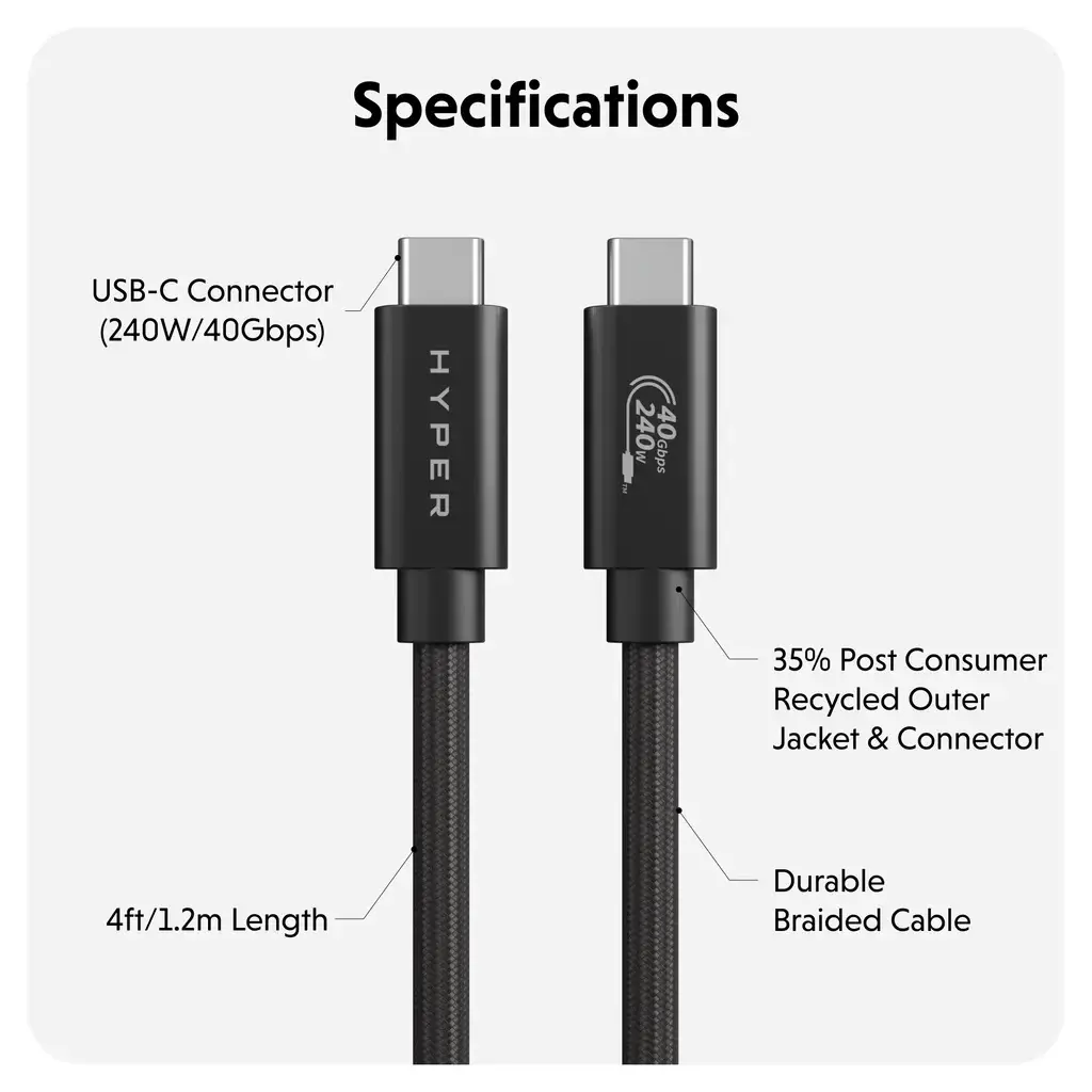 Hyper | HyperDrive Next USB4 Type-C Performance Cable, 1.2 m | HD6500BKGL